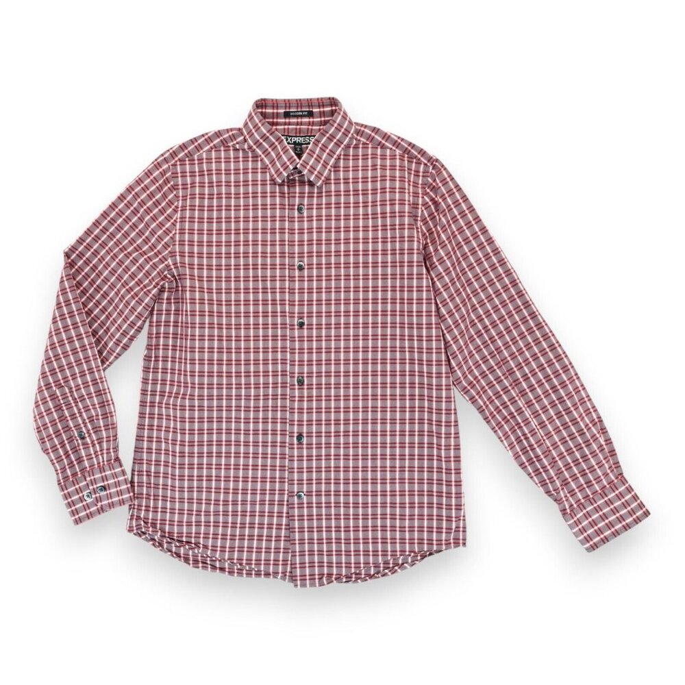 Express Modern Fit Button-Up Shirt Men's Size M (15-15.5) Red/White Plaid